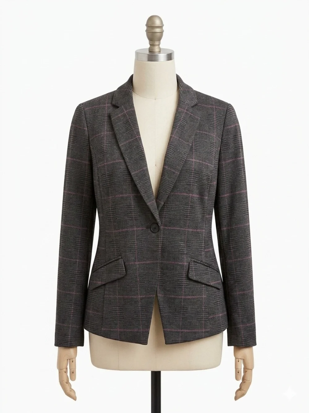torrid Gray Plaid Blazer with Pink Windowpane, Size 00